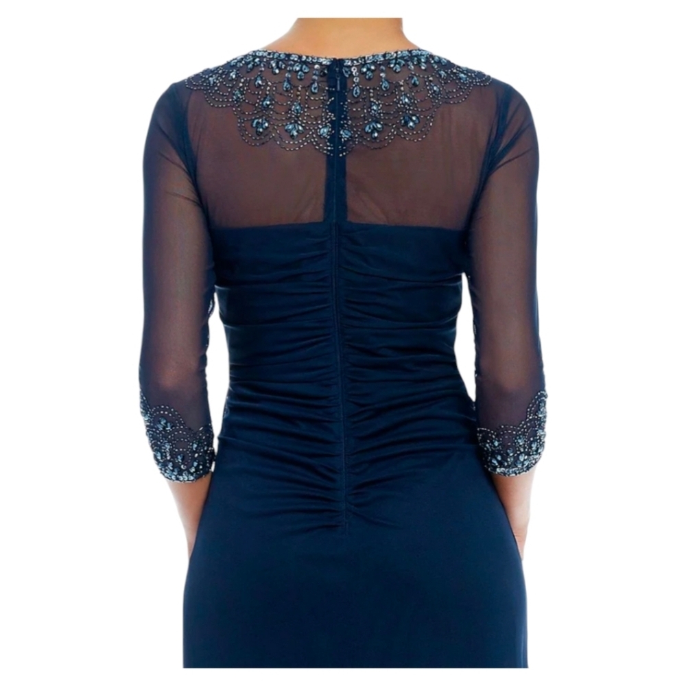 NWT Alex evenings Long Beaded Illusion Sweetheart Neck 3/4 Sleeve Ruched size 16 - Picture 7 of 10